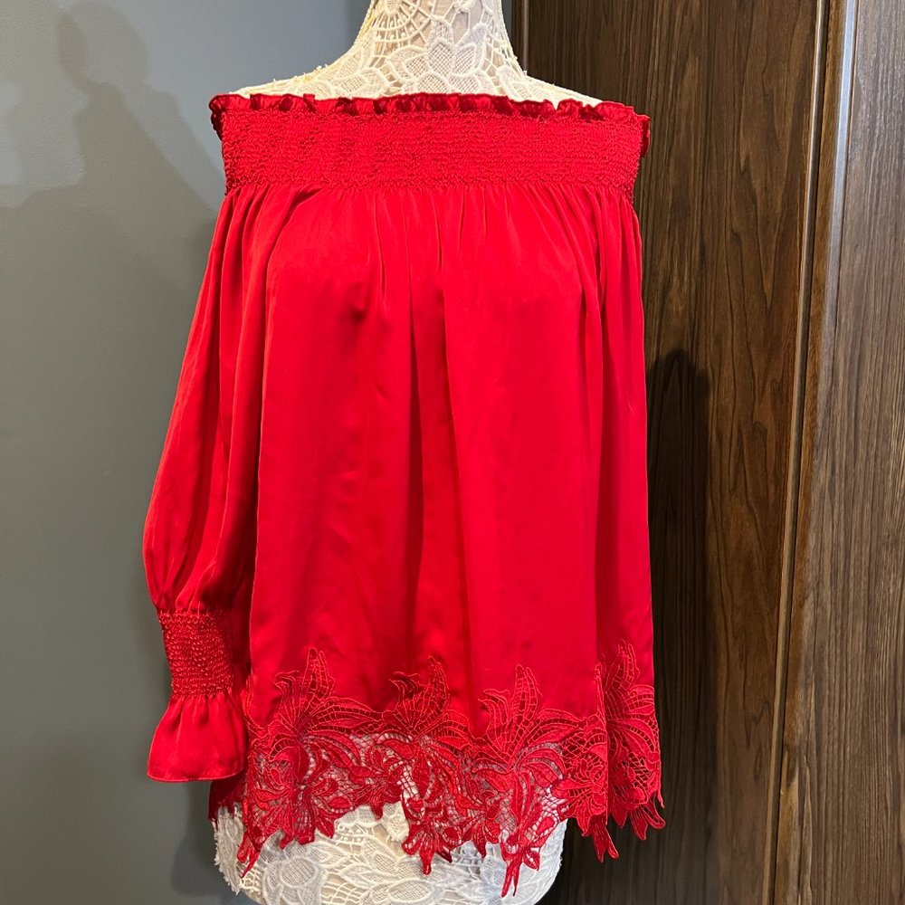 Philosophy off shoulder smocked red blouse - Size XS